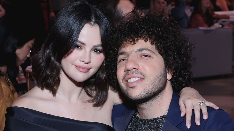 Selena Gomez and Benny Blanco attend the Second Annual Rare Impact Fund Benefit Supporting Youth Mental Health, hosted by Selena Gomez, at Nya Studios in Los Angeles, California (2024)