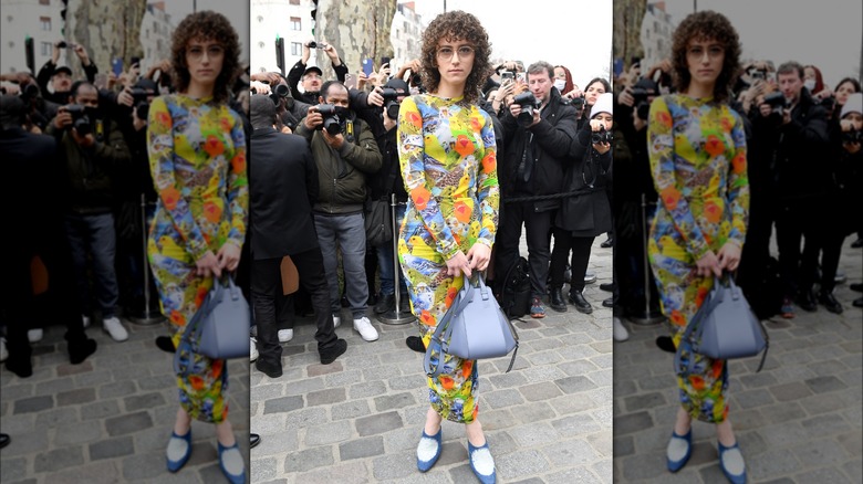 Ella Emhoff in parrot-print dress