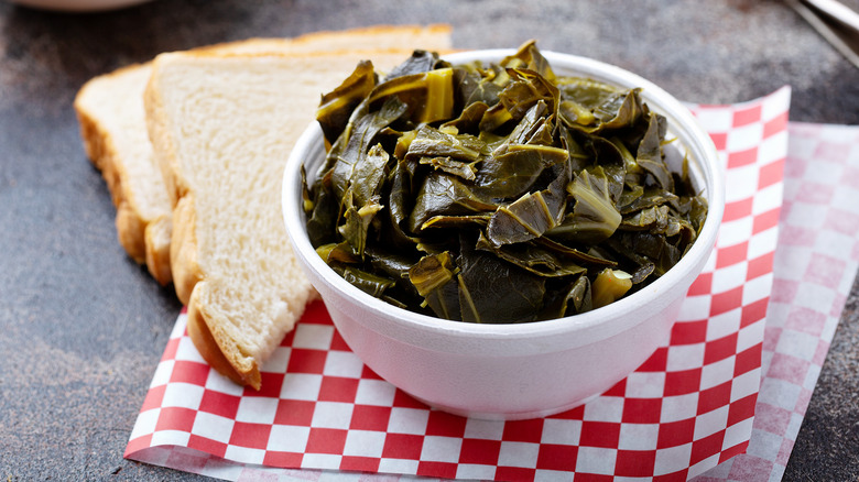 bow of collards with toast