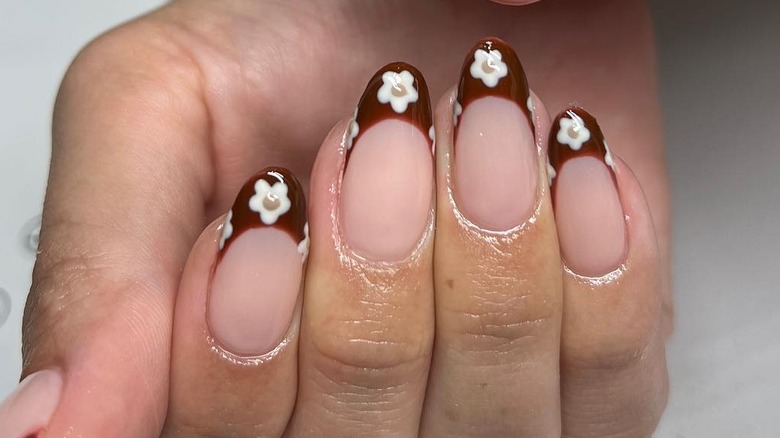 Clear nails with flower tips