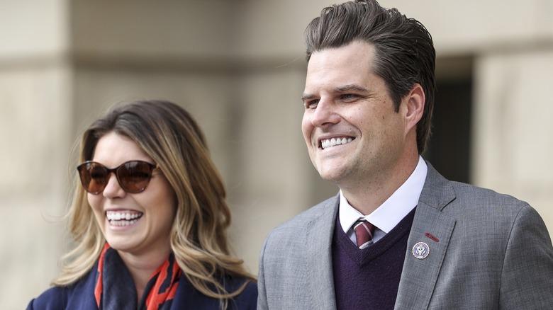 Matt and Ginger Gaetz smiling to the left