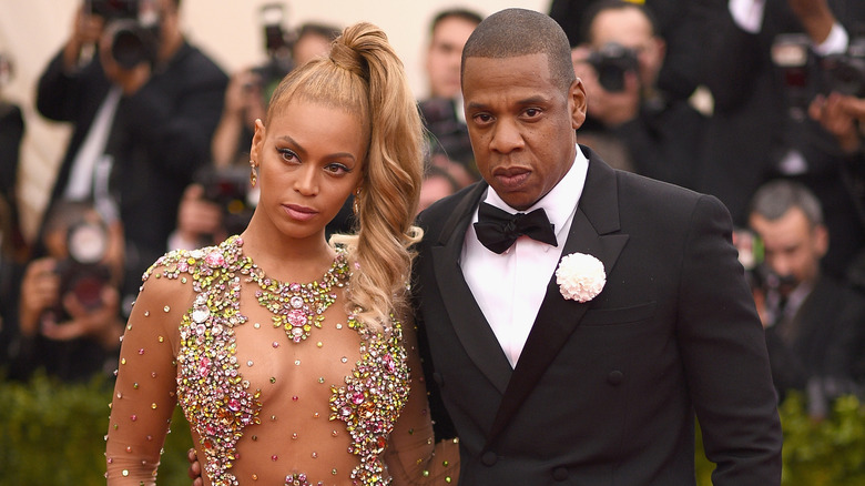 Beyoncé and Jay-Z posing at the Met Gala