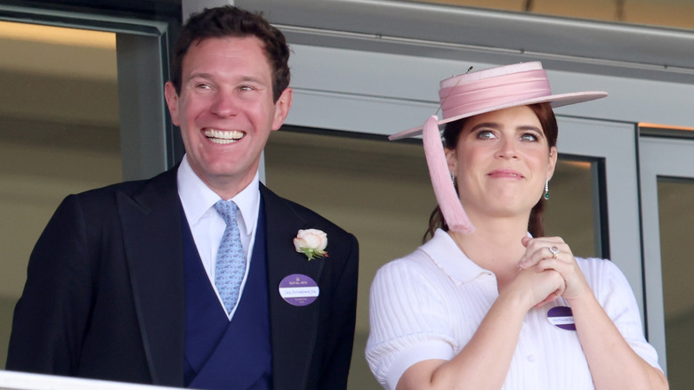 Jack Brooksbank laughing next to Princess Eugenie in Royal Ascot private box