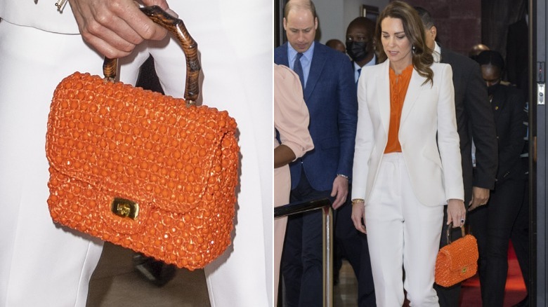 Kate Middleton with an orange vintage bag