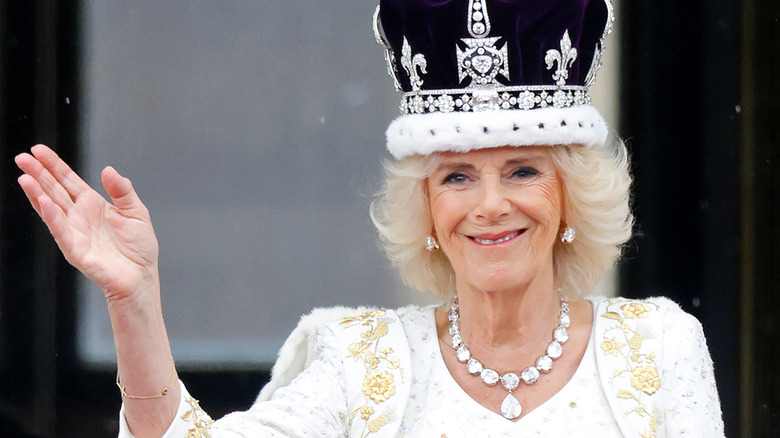 Queen Consort Camilla wearing white