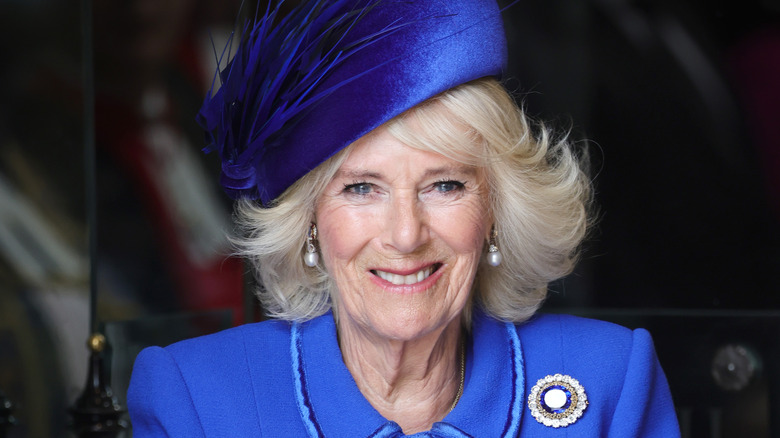 Queen Consort Camilla wearing blue