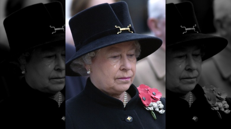 Queen Elizabeth II crying in all-black attire