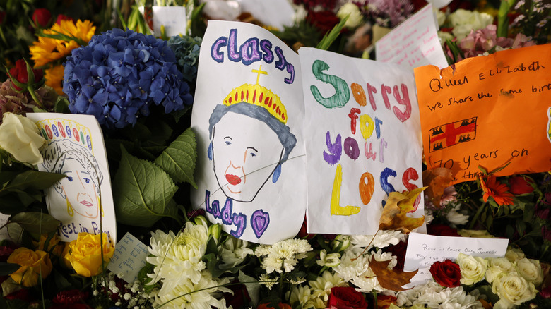 A child's drawing in tribute to Queen Elizabeth II