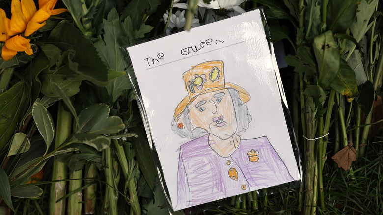 A child's drawing in tribute to Queen Elizabeth II