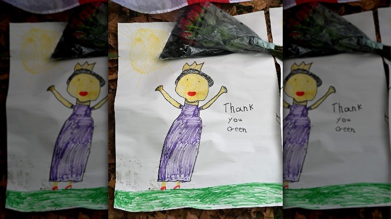 A child's drawing in tribute to Queen Elizabeth II