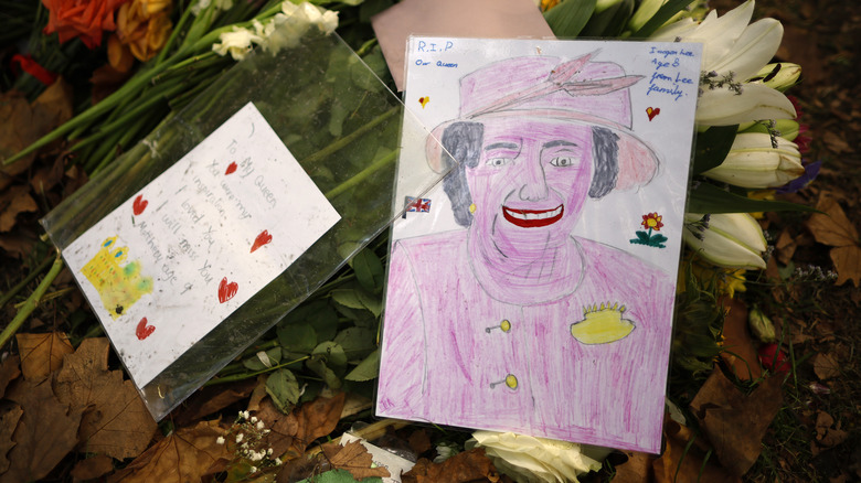 A child's drawing in tribute to Queen Elizabeth II