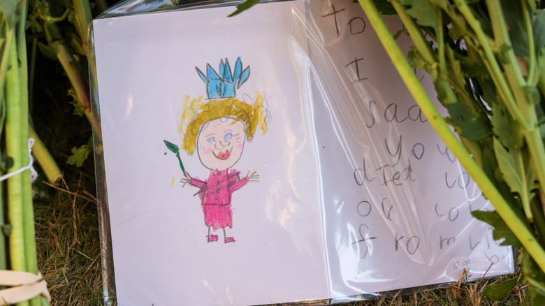 A child's drawing in tribute to Queen Elizabeth II