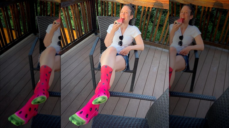 Erin Krakow in watermelon socks