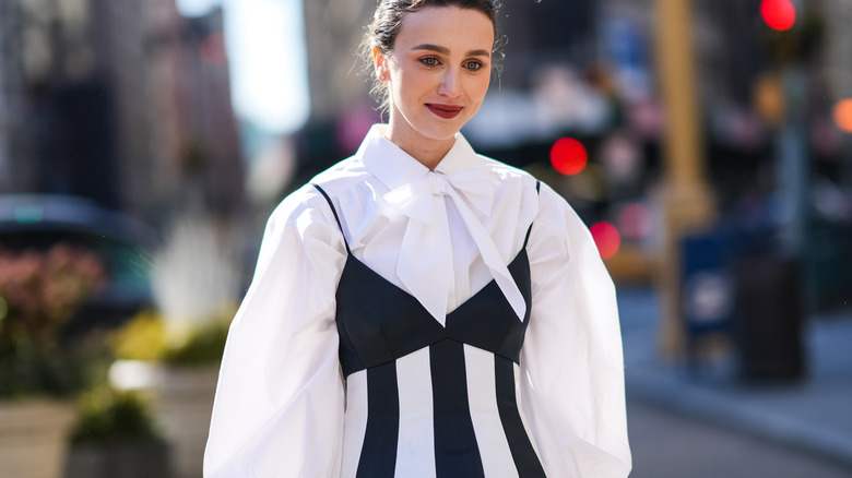 Woman wearing striped dress