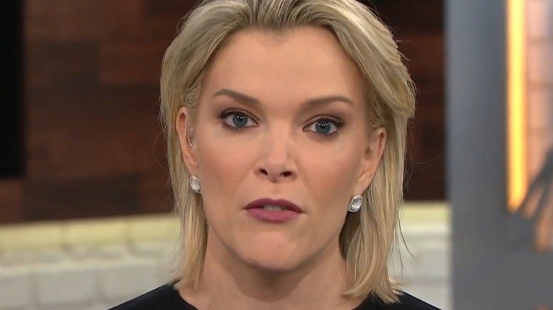 A closeup of Megyn Kelly looking stern with short hair