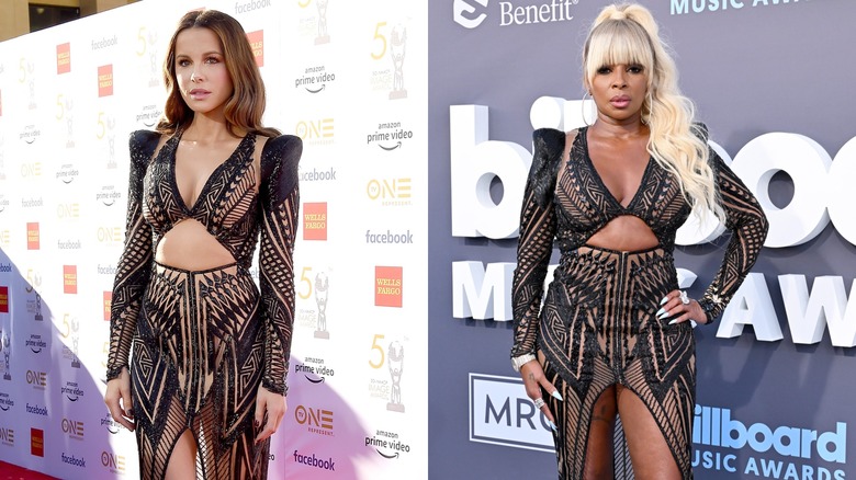 A photo of Kate Beckinsale next to a photo of Mary J. Blige