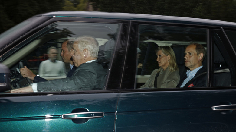 Prince William driving Andrew, Edward, and Sophie 