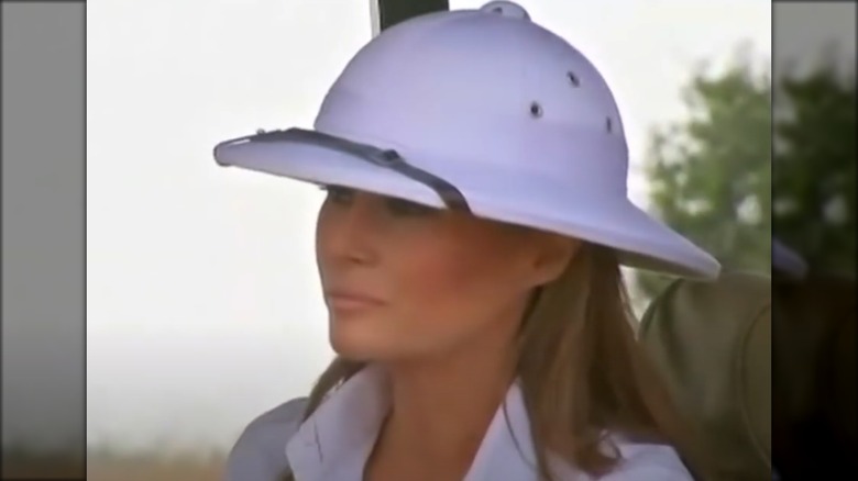 Melania Trump wearing a pith helmet