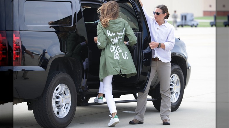 Melania Trump climbs in car