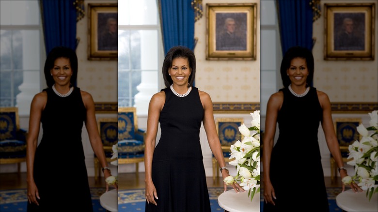 Michelle Obama wearing a sleeveless dress