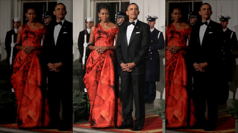 Michelle Obama wearing a red dress