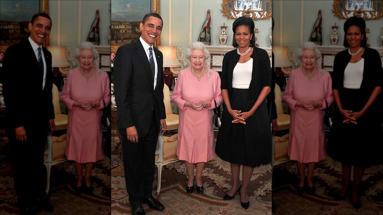 The Obamas meeting the queen