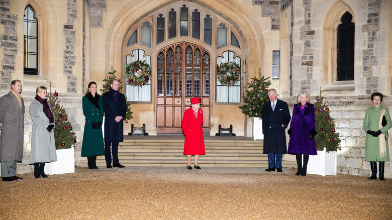 The royal family gathering outside a church