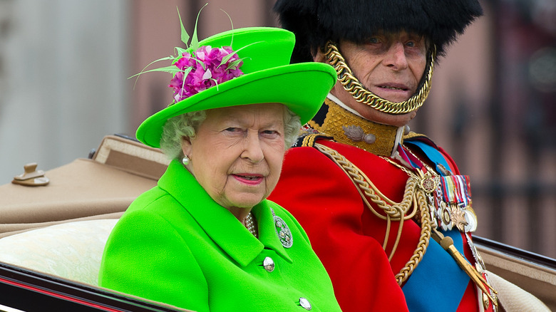 Queen Elizabeth neon green dress