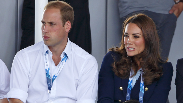 Prince William and Princess Catherine cringing during sports game