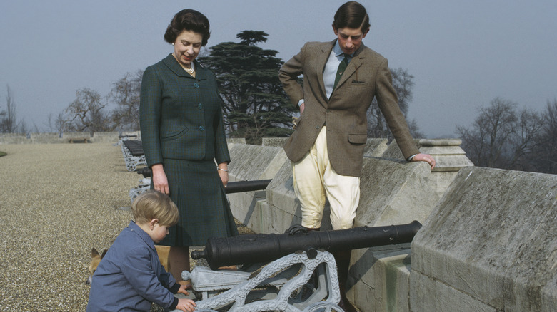 Queen Elizabeth, King Charles, and Prince Edward posing in the 60s