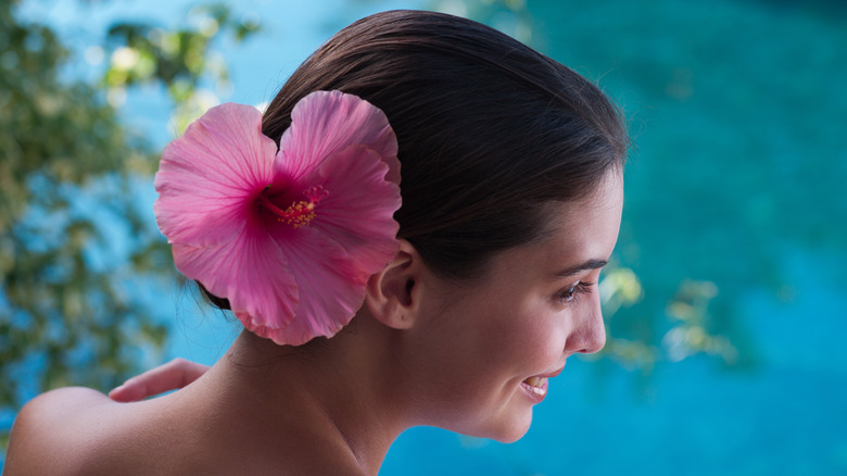 hair bun with flower