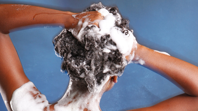 woman washing her hair