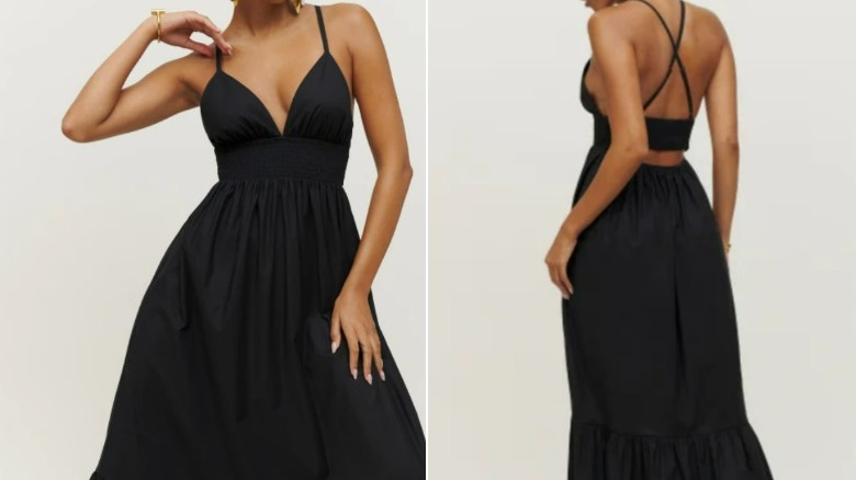 Long black, open-back dress