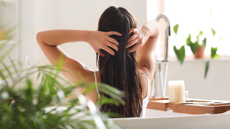 woman washing hair