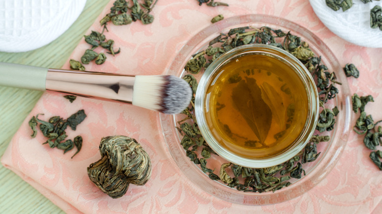 overhead shot of teapot and tea