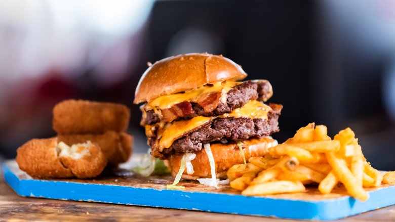 Cheeseburger and fries up close