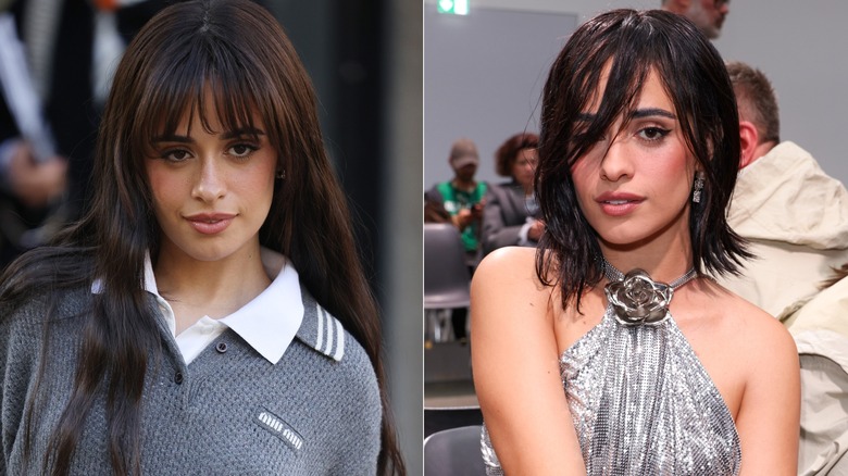 Split image of Camila Cabello with long hair vs. Camila Cabello with short hair