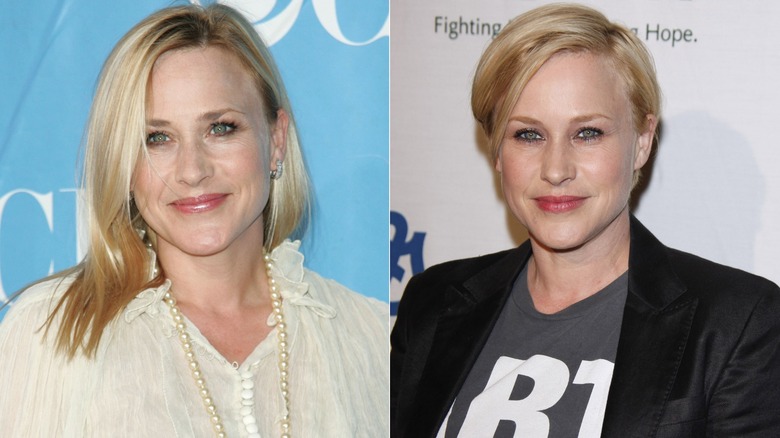 Split image of Patricia Arquette with long hair vs. Patricia Arquette with short bob