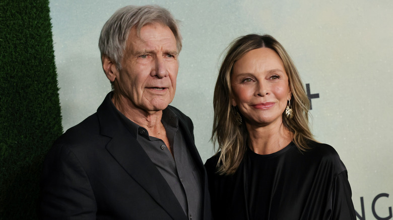 Harrison Ford and Calista Flockhart in black formals at the "Shrinking" Season 2 premiere in 2024