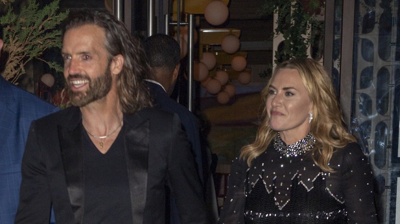 Kate Winslet in embellished black attire with Edward Abel Smith during a 2024 outing in New York