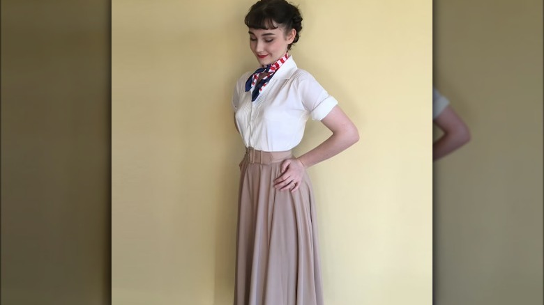 Etsy product image of a white woman wearing an Audrey Hepburn costume