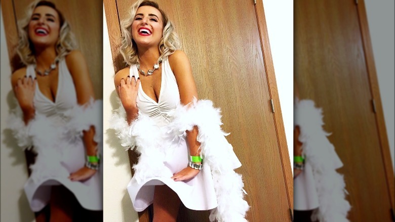 Social media image of a woman dressed as Marilyn Monroe laughing