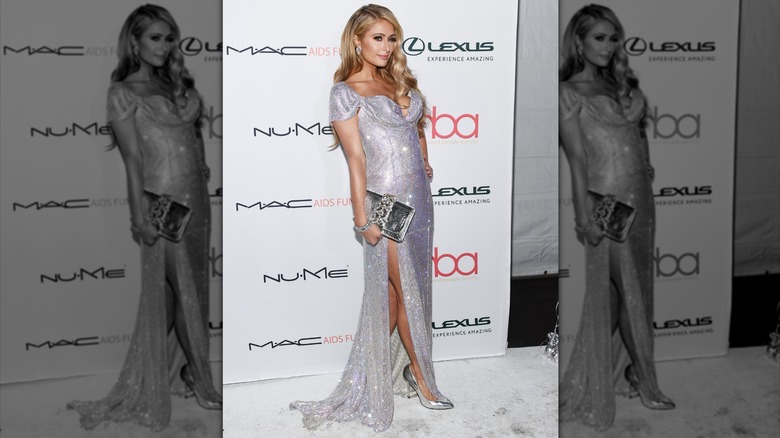 Paris Hilton in a sparkly dress by August Getty