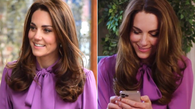 Kate Middleton in purple Gucci blouse