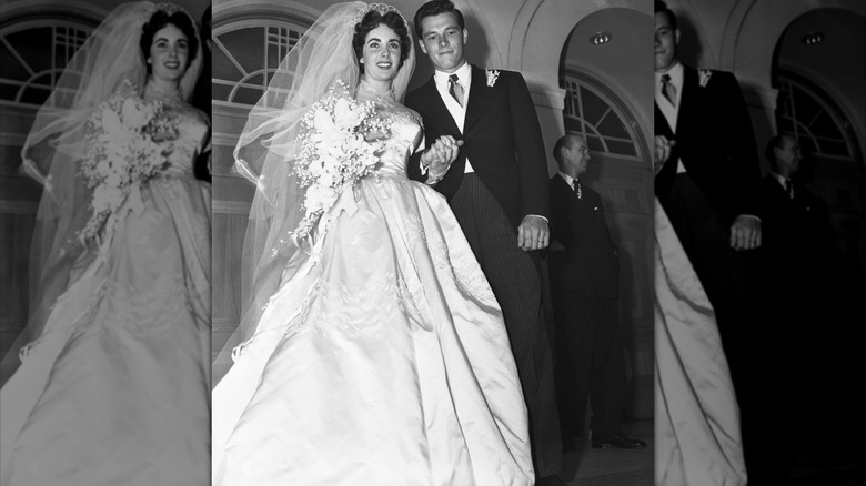 Elizabeth Taylor and Conrad Hilton, Jr. on their wedding day in 1950.