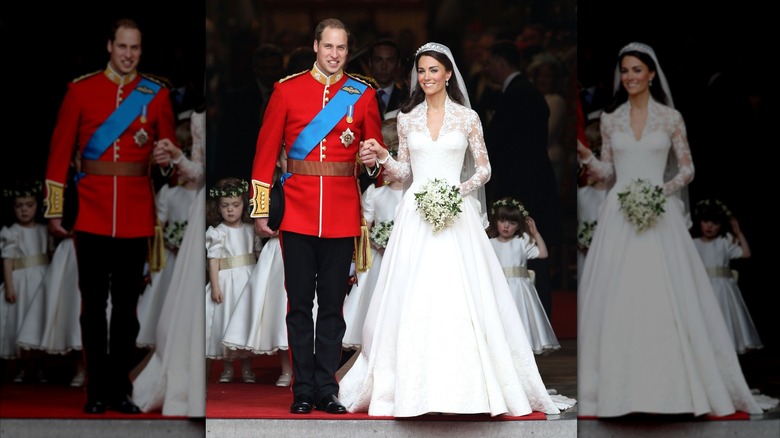 Catherine, Princess of Wales and Prince William on their wedding day in London, 2011.