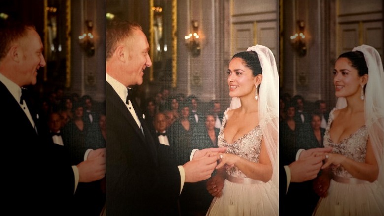 Salma Hayek and her husband Francois-Henri Pinault on their wedding day