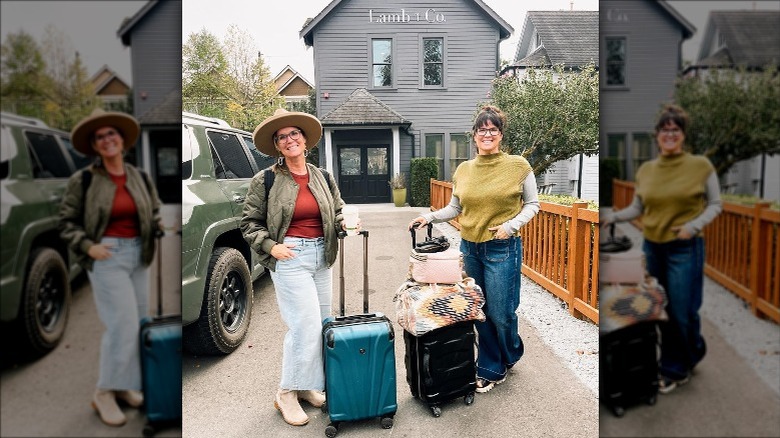 Leslie Davis, Lyndsay Lamb with luggage