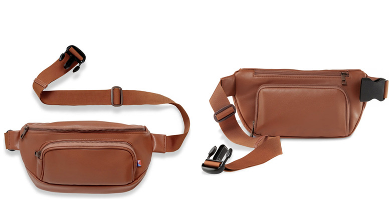 two tan belt bags