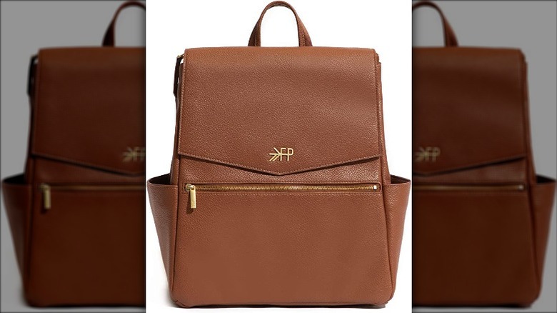 brown backpack with gold front  zipper